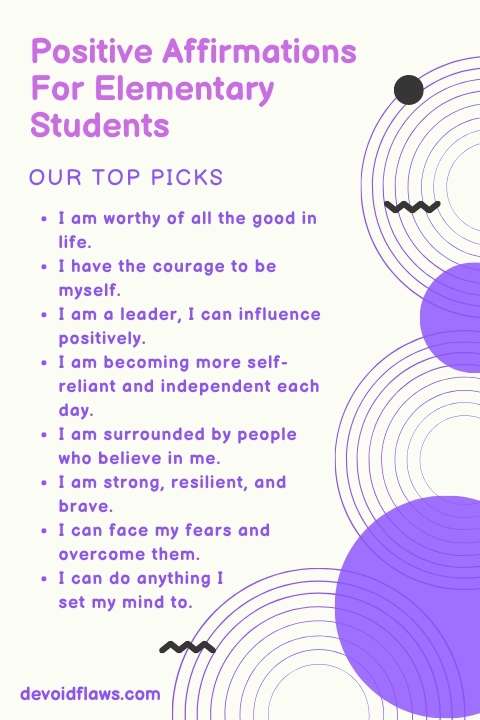 Positive Affirmations for Elementary Students Infographic
