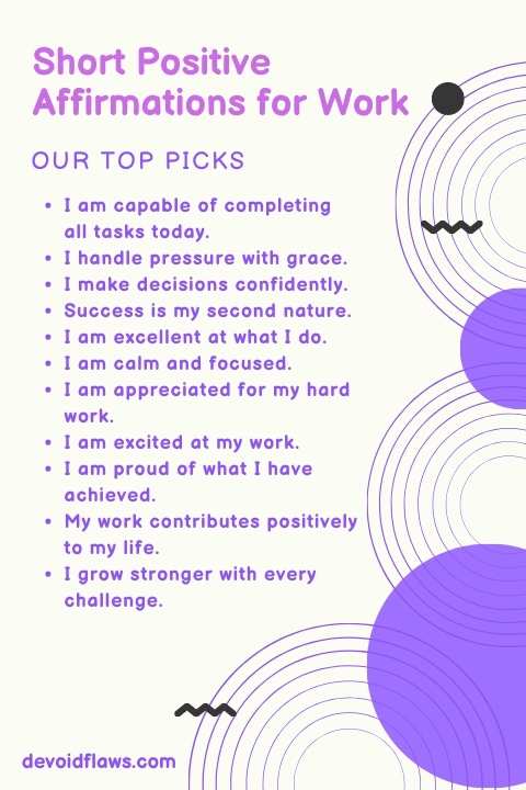 short positive affirmations for work infographic