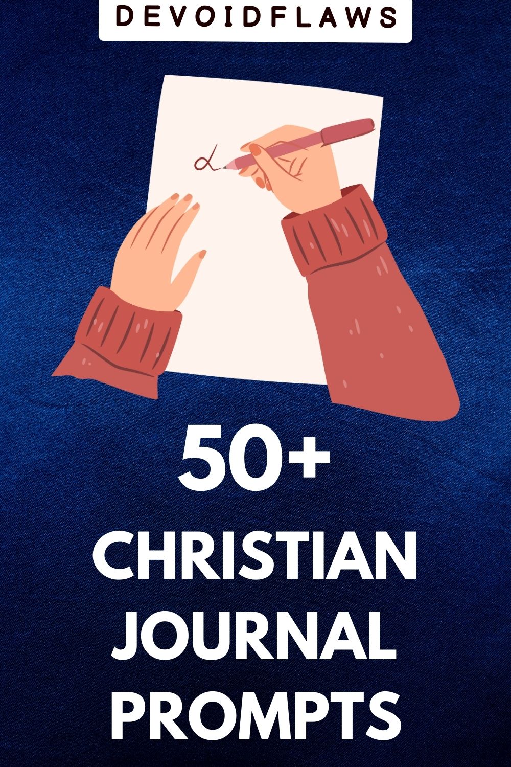 blue background image with text "50+ christian journal prompts"