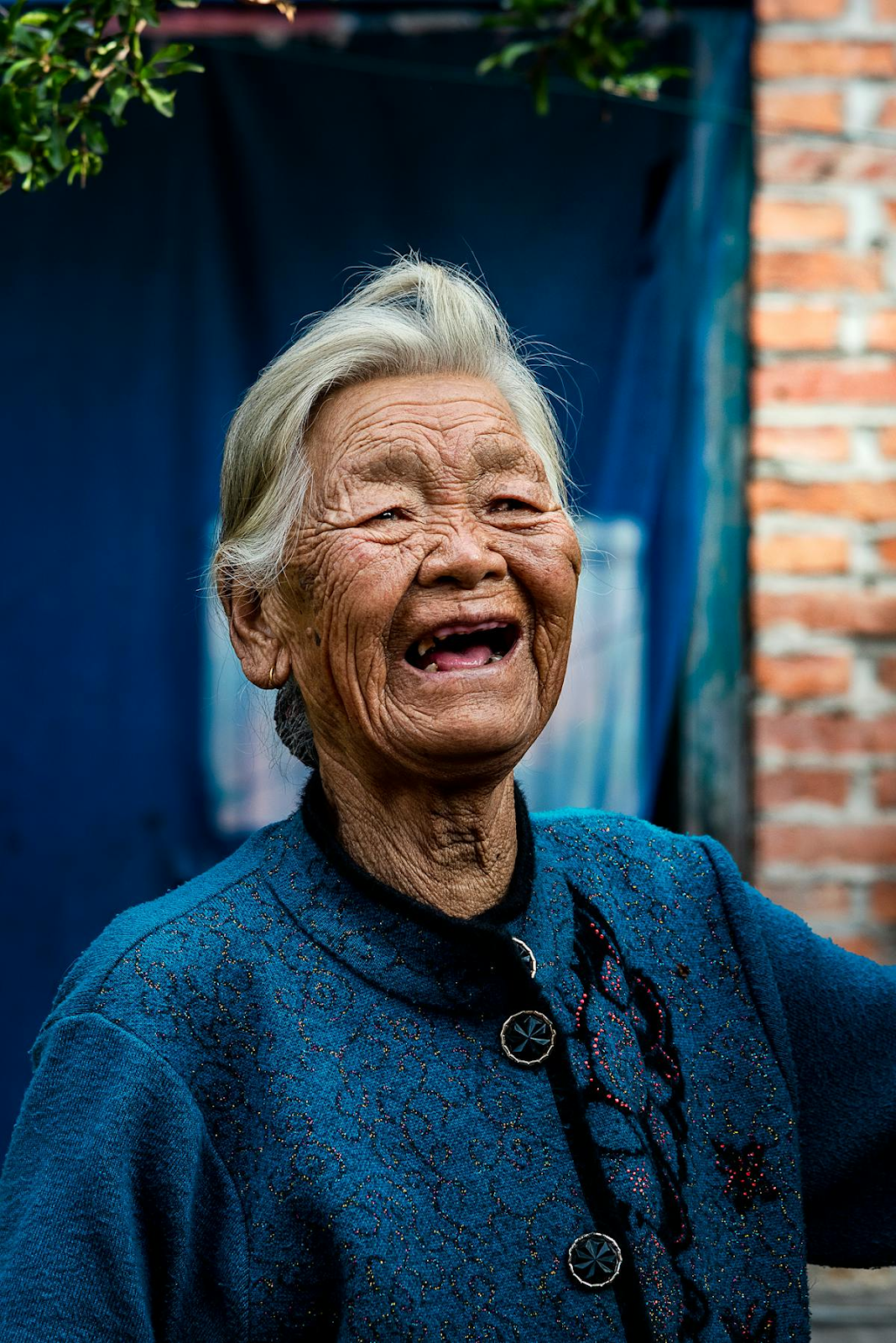 an old woman laughing